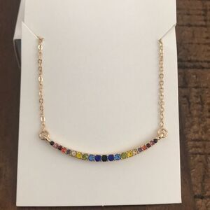 Amelia Rue - Curved Rainbow Stone Bar Necklace - NEW!